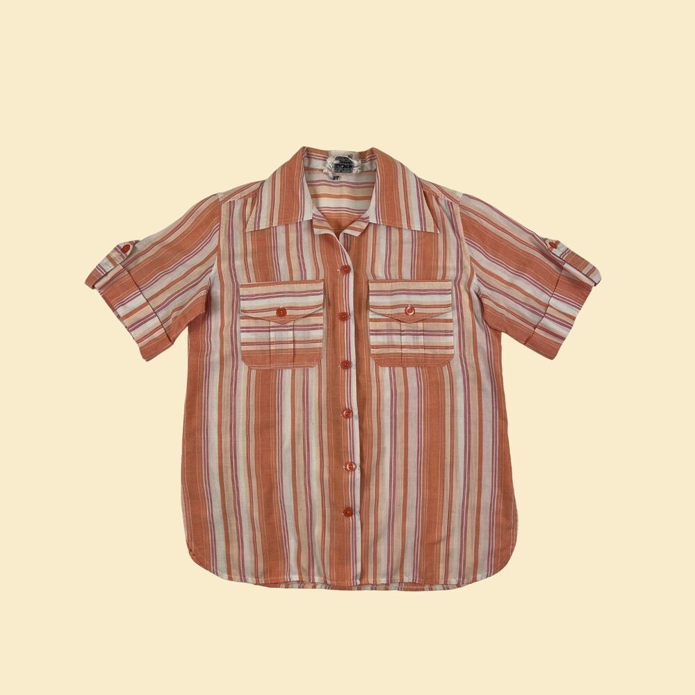 Vintage 70s striped blouse by Albee, 1970s pink & white casual short sleeve top